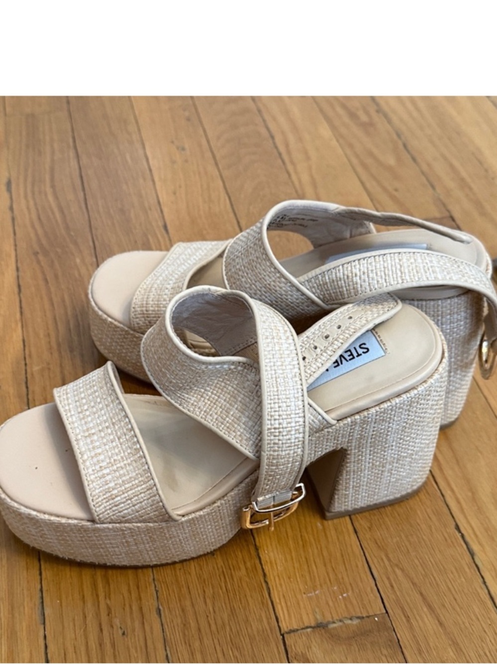 LAST CHANCE! STEVE MADDEN-VALORY Platform Sandals! Natural Raffia Beige/Tan! - Picture 2 of 4